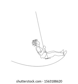 Continuous one line man swinging on a swing.  Adults are still children. Vector illustration.