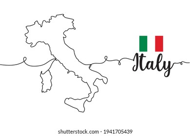 Continuous one line of map of Italy. Minimal style. Perfect for cards, party invitations, posters, stickers, clothing.