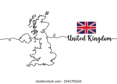 Continuous one line of map of United Kingdom. Minimal style. Perfect for cards, party invitations, posters, stickers, clothing.