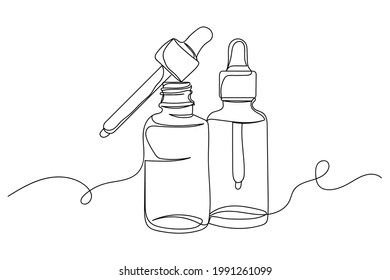 Continuous one line of medical oil in silhouette on a white background. Linear stylized.Minimalist. Cosmetics