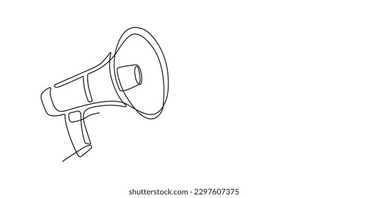 Continuous one line megaphone, loudspeaker, public horn speaker. Single line of megaphone speaker for marketing promotion, news, business concept, announcement and employee hiring in linear style