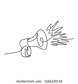 Continuous one line megaphone. Social media marketing concept. Stock vector illustration.