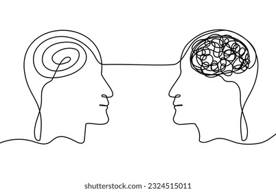 Kontinuierliche One Line Mental Chaos Gehirn Head Health Mind Art Sketch В oodle С Konzept.  Stresstherapie Problem Kontinuierliche Zeichnung einer Linie. Ein einziger Healing-Schlaganfall: Vektorgrafik für psychisches Wohlbefinden