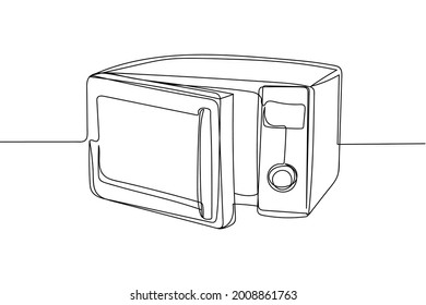 Continuous one line of microwave stove in silhouette on a white background. Linear stylized.Minimalist.