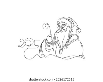 continuous one line minimal drawing lines for Santa Claus a New Year 2025 greetings Christmas holiday design idea