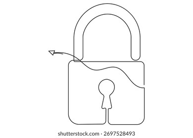 Continuous one line minimalist drawing of lock icon symbol