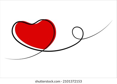 Dibujo continuo de arte moderno de una línea de ilustración del vector del corazón rojo.