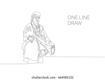 continuous one line modern drawing of buddhist monk sits in meditation isolated on white background, vector illustration