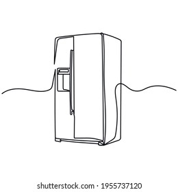 Continuous one line of modern refrigerator in silhouette. Minimal style. Perfect for cards, party invitations, posters, stickers, clothing. Black abstract icon.