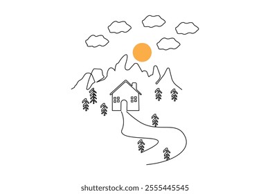 Continuous one line mountain drawing of outline vector icon