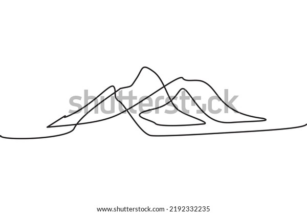 Continuous One Line Mountain Hills Drawing Stock Vector (Royalty Free ...