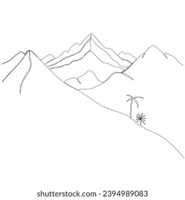 Continuous One line Mountain outline vector art illustration