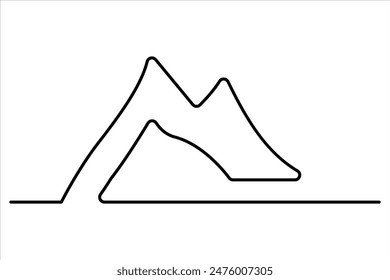 Continuous one line mountain range landscape outline vector art illustration 