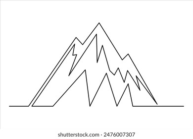 Continuous one line mountain range landscape outline vector art illustration 