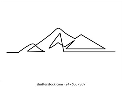 Continuous one line mountain range landscape outline vector art illustration 