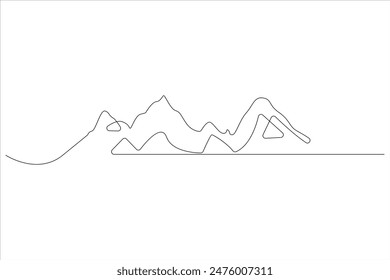 Continuous one line mountain range landscape outline vector art illustration 