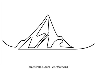 Continuous one line mountain range landscape outline vector art illustration 