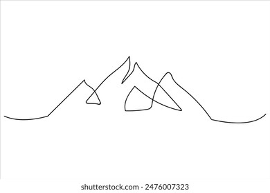 Continuous one line mountain range landscape outline vector art illustration 