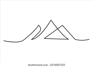 Continuous one line mountain range landscape outline vector art illustration 