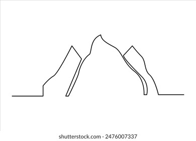 Continuous one line mountain range landscape outline vector art illustration 