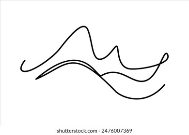 Continuous one line mountain range landscape outline vector art illustration 