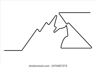 Continuous one line mountain range landscape outline vector art illustration 