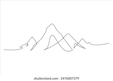 Continuous one line mountain range landscape outline vector art illustration 