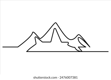 Continuous one line mountain range landscape outline vector art illustration 