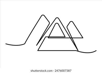 Continuous one line mountain range landscape outline vector art illustration 