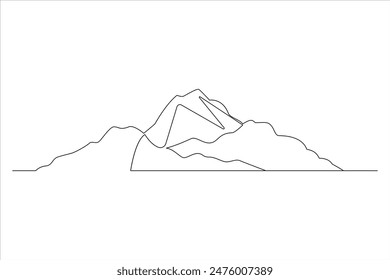 Continuous one line mountain range landscape outline vector art illustration 