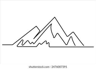 Continuous one line mountain range landscape outline vector art illustration 