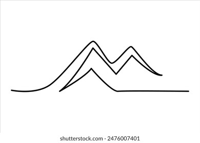 Continuous one line mountain range landscape outline vector art illustration 