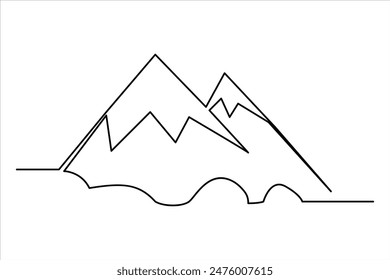 Continuous one line mountain range landscape outline vector art illustration 
