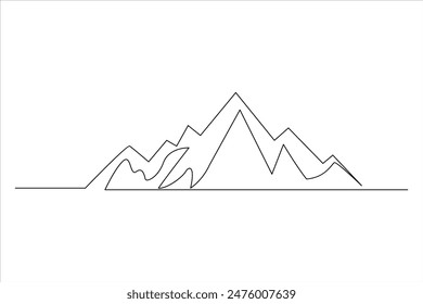 Continuous one line mountain range landscape outline vector art illustration 

