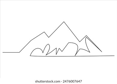 Continuous one line mountain range landscape outline vector art illustration 
