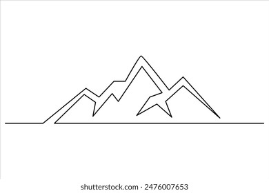 Continuous one line mountain range landscape outline vector art illustration 
