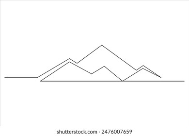 Continuous one line mountain range landscape outline vector art illustration 
