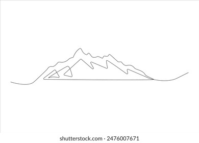 Continuous one line mountain range landscape outline vector art illustration 
