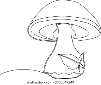Continuous one line Mushrooms for coloring book pages outline vector art drawing