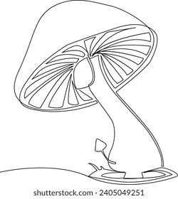 Continuous one line Mushrooms for coloring book pages outline vector art drawing