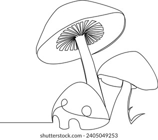 Continuous one line Mushrooms for coloring book pages outline vector art drawing