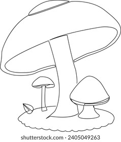 Continuous one line Mushrooms for coloring book pages outline vector art drawing