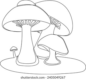 Continuous one line Mushrooms for coloring book pages outline vector art drawing