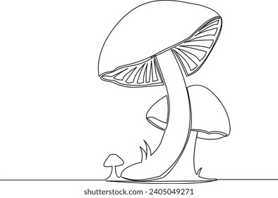 Continuous one line Mushrooms for coloring book pages outline vector art drawing