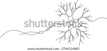 Continuous one line of a neuron branching connections, drawn illustration.