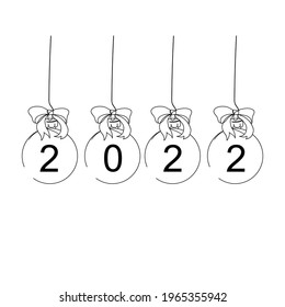 Kontinuierlich eine Linie des neuen Jahres 2022 in Glaskugel in Silhouette. Minimaler Stil. Perfekt für Karten, Einladungen, Poster, Aufkleber, Kleidung.
