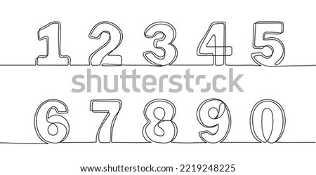 Continuous one line numbers. Hand drawn counting symbols, outline scribble number or sketch digit vector set of sketch continuous handwritten to count illustration