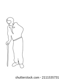 Continuous one line Of Old man standing with cane. Continue line art of Senior man Vector illustration. Continuous One Single Line Drawing Elderly man standing characters.continue line drawing of cart