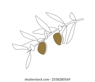 Continuous one line of olive branches in silhouette. Black abstract icon. Minimal style. Perfect for cards, party invitations, posters, stickers, clothing.   Hand made vector not AI 