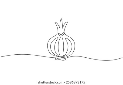 Continuous one line onion for grocery store, Continuous one line drawing of onion for grocery store. One line drawing illustration of red onion vegetable.